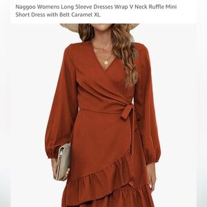Rust long sleeve wrap dress